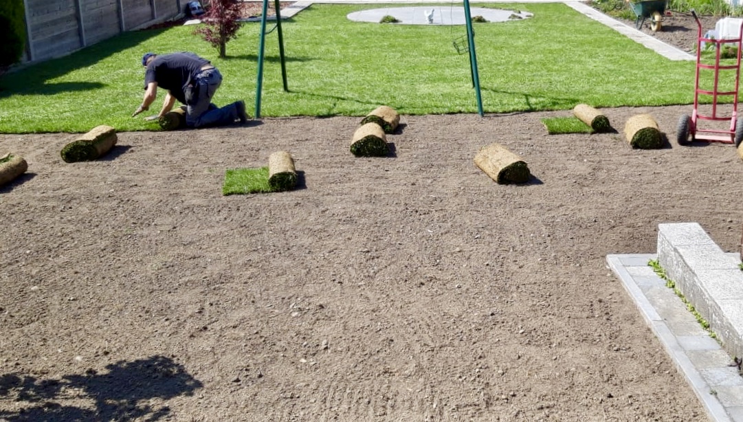 Création de nouvelles pelouses avec pose de gazon en rouleaux par un jardinier professionnel